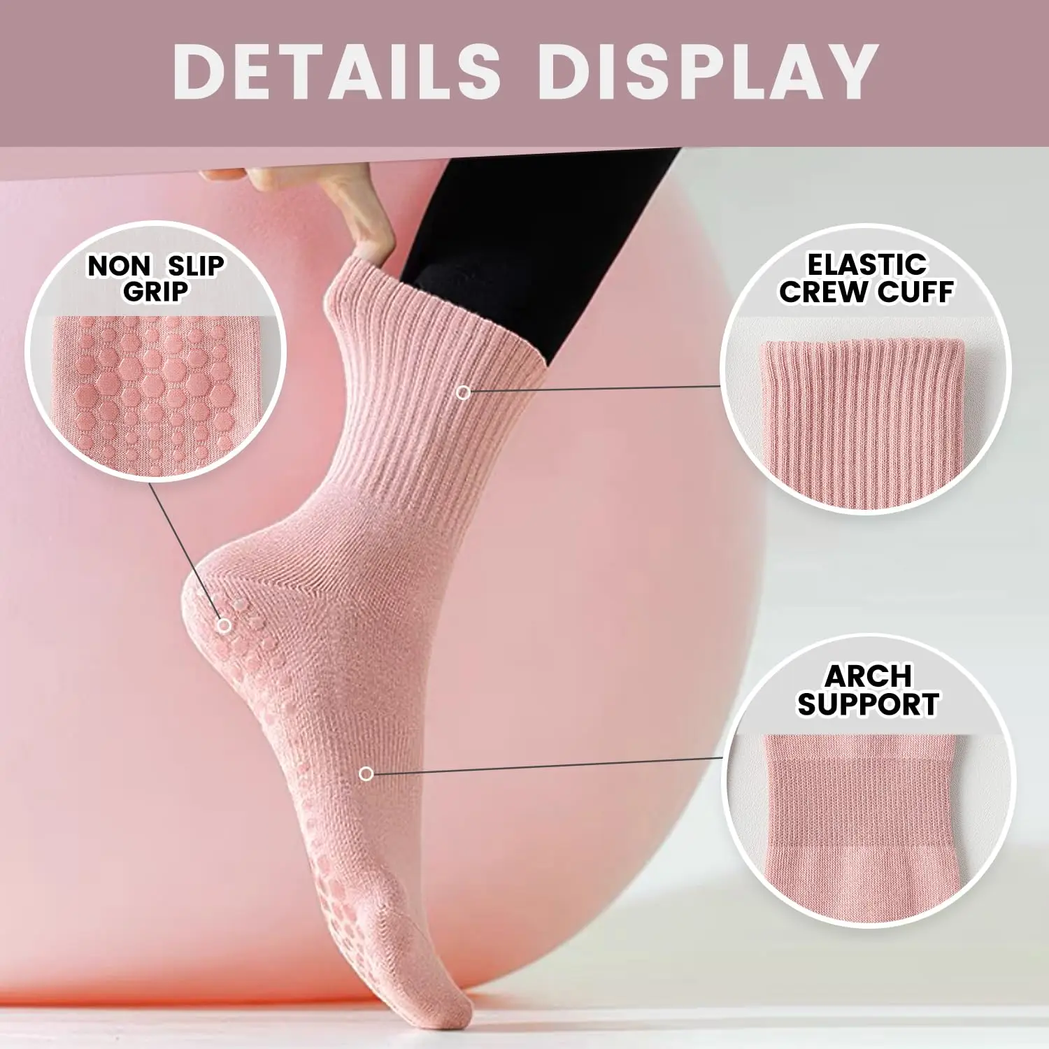 4 pairs of women's yoga socks, - Pilates & Yoga Studio Alineacion 评论和价格