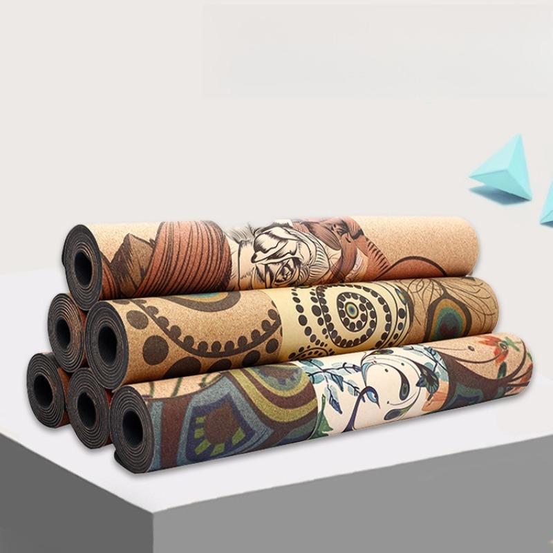 Printed Cork Natural Rubber Yo - Pilates Yoga Mat Workout 评论和价格