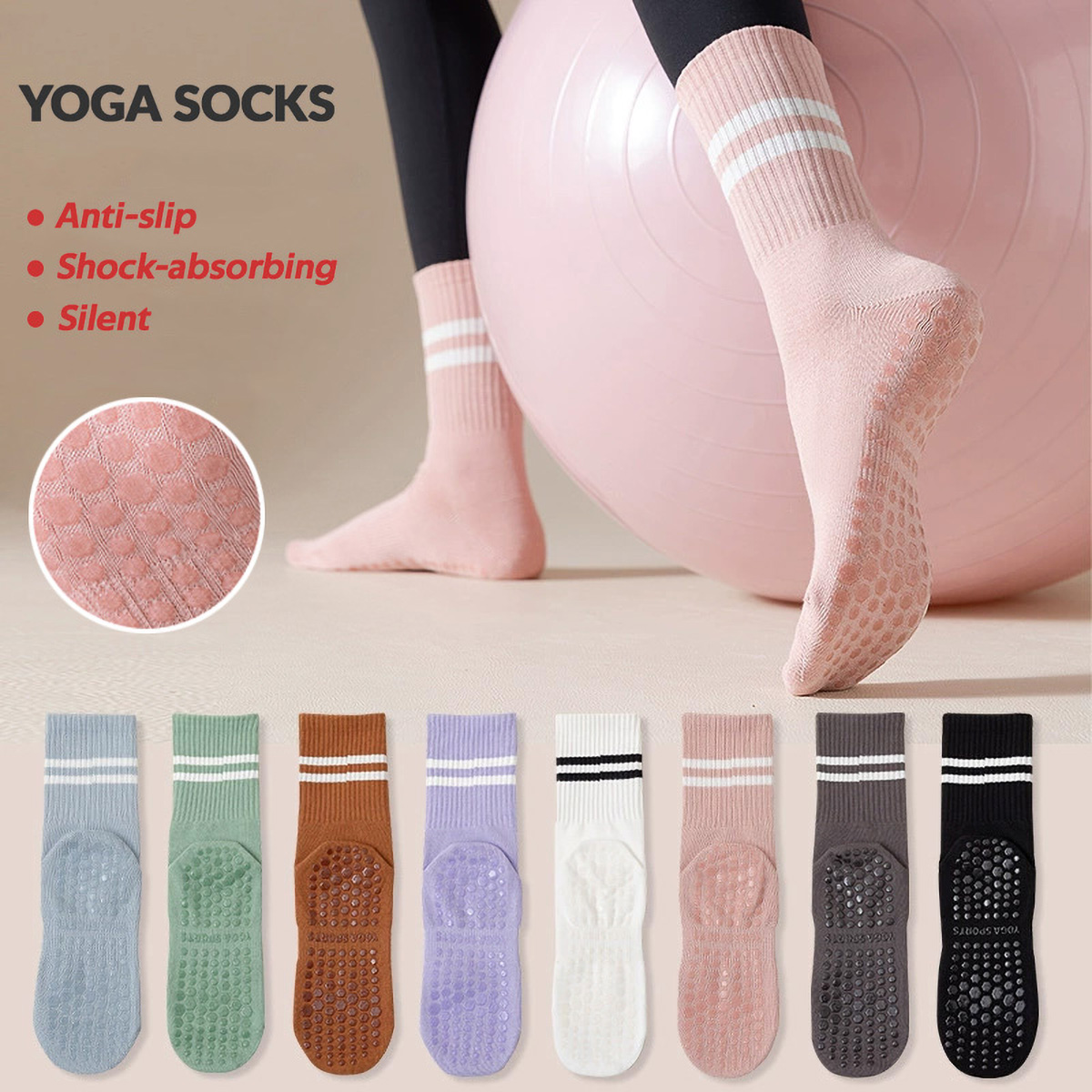 3 Pairs Long Yoga Socks with G - Medias Para Pilates Y Yoga 评论和价格